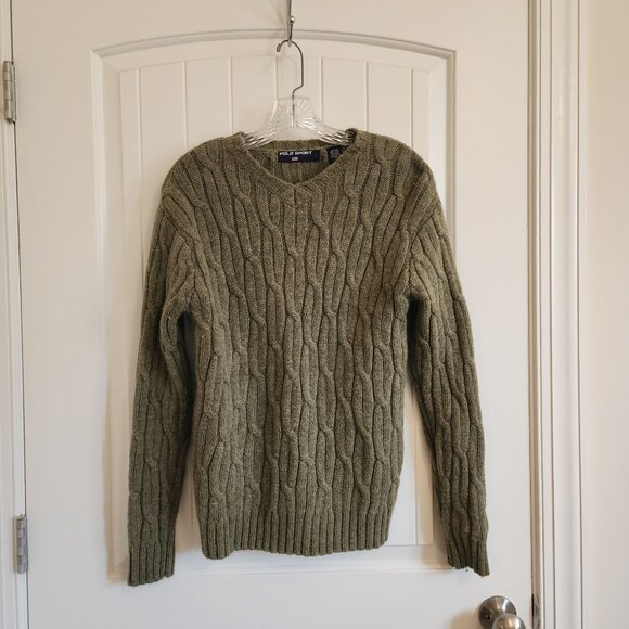 Cable Knit Olive Green Wool Sweater By Polo Sport Ralph Lauren Size L - Picture 4 of 7